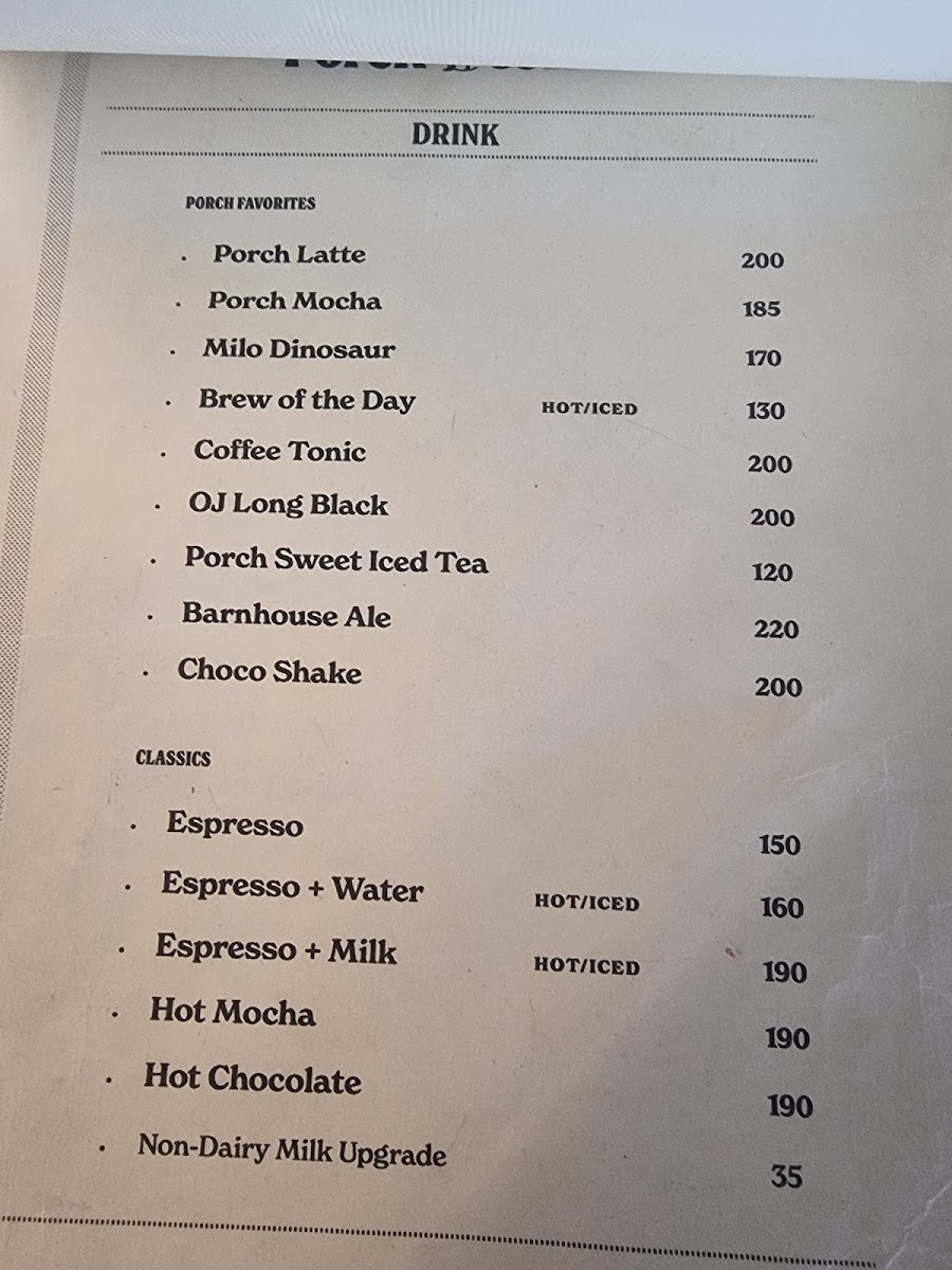 Menu - Porch Coffee photo 8